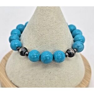 Turquoise Beads Navajo Pearls Bracelet Southwestern 6.25" Sterling Shepards Hook